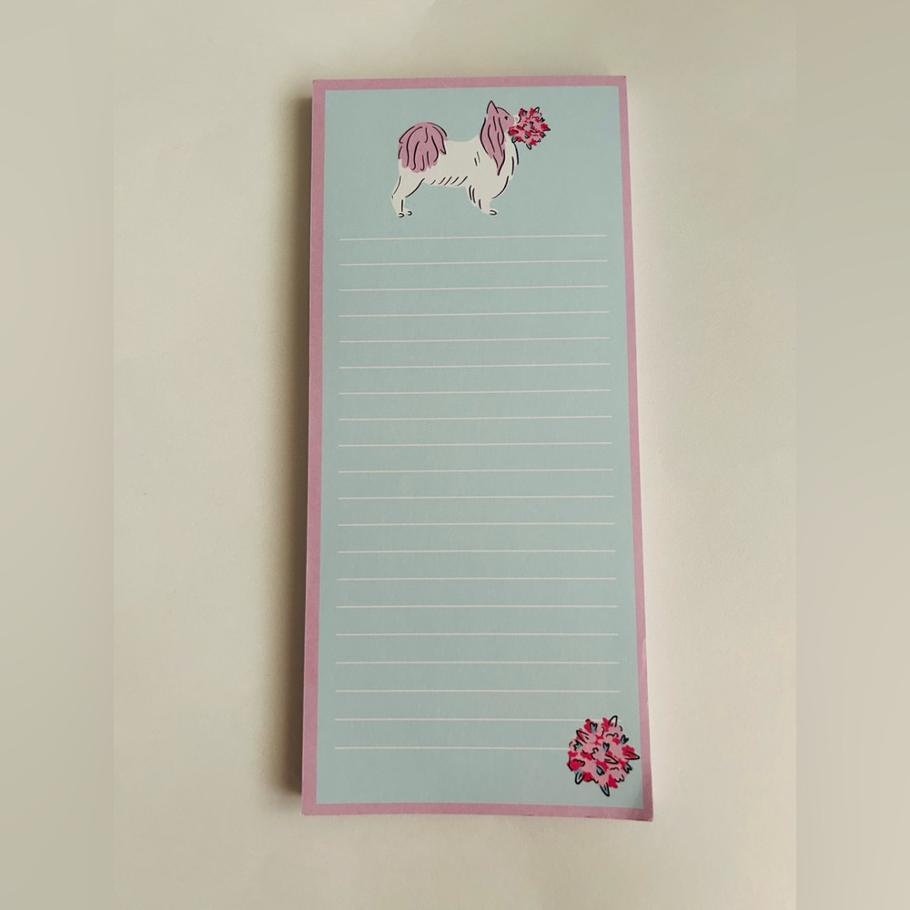 New Blue Pad with Dog and Flowers Blue Magnetic 9" x 4" 100 Pages Blue Lavender
